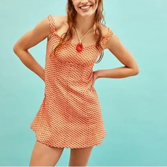 NWT FreePeople Berry Kiss Embroidered Off-theShoulder Mini Dress Peach comboXS - Picture 5 of 15